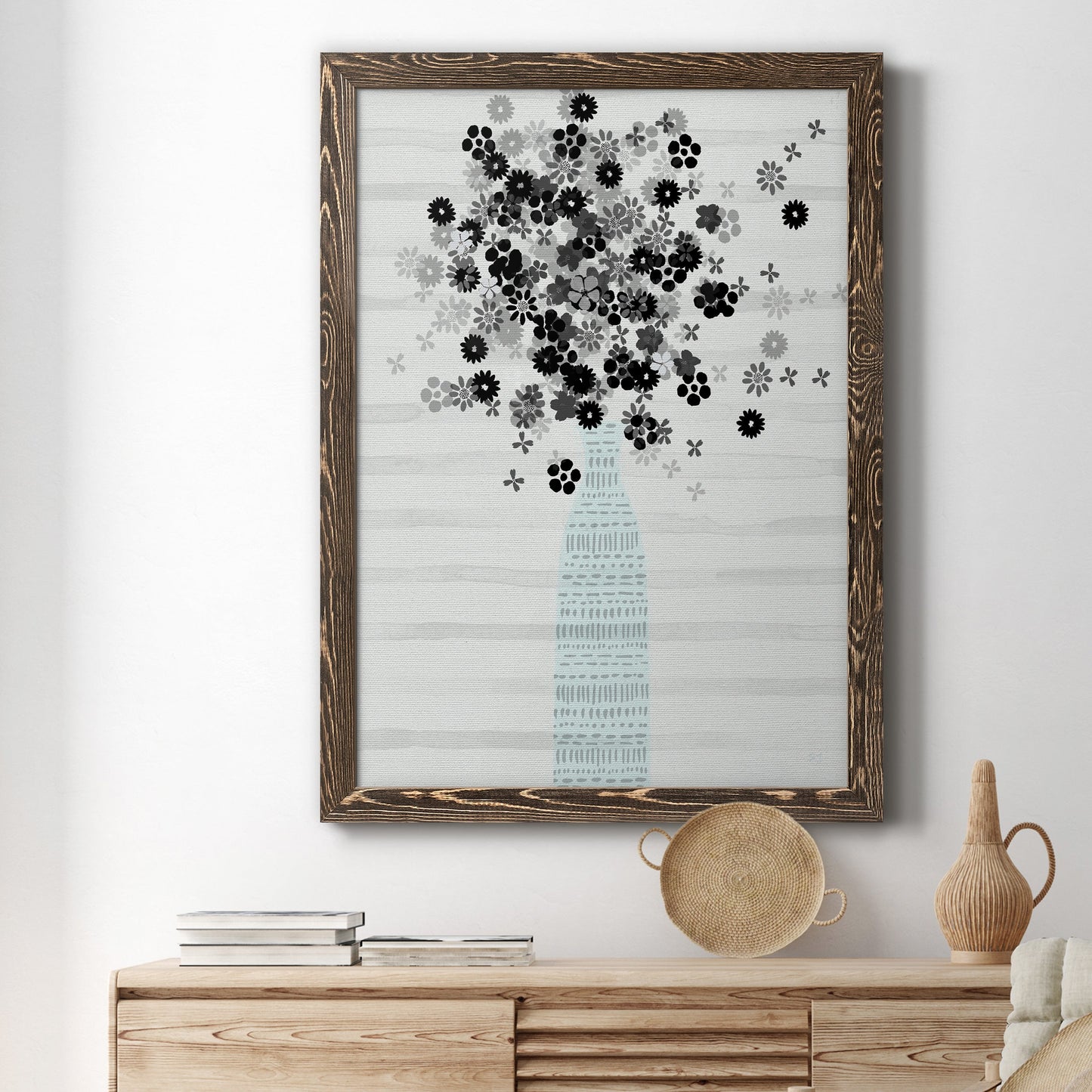 Bouquet of Black & White - Premium Canvas Framed in Barnwood - Ready to Hang