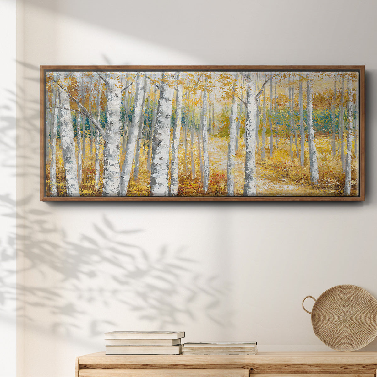 Birch Path II - Floater Framed Canvas Print