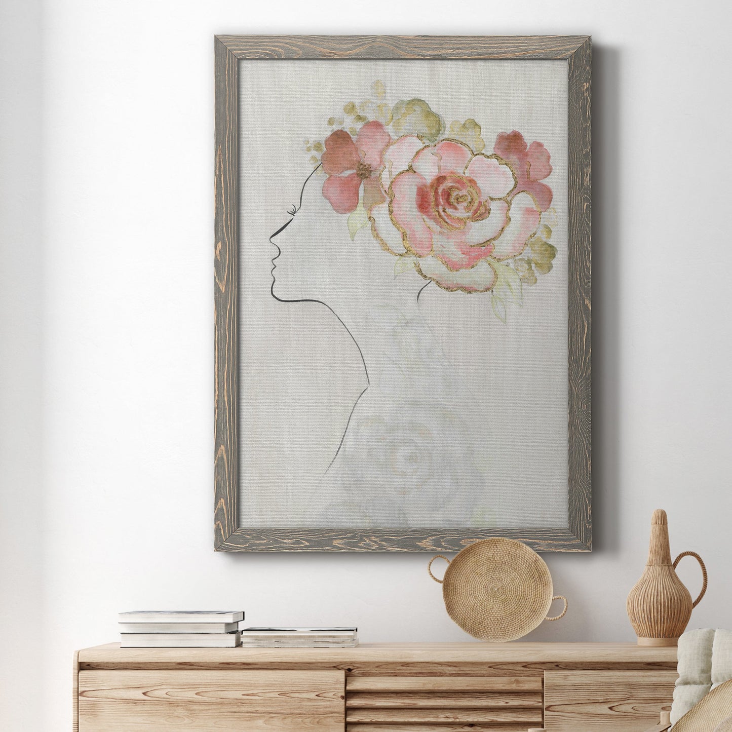 Fashion Floral Silhouette II - Barnwood Framed Canvas Print