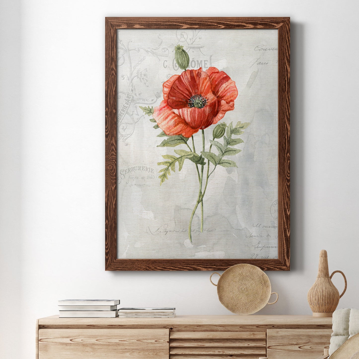 Linen Poppy - Premium Canvas Framed in Barnwood - Ready to Hang