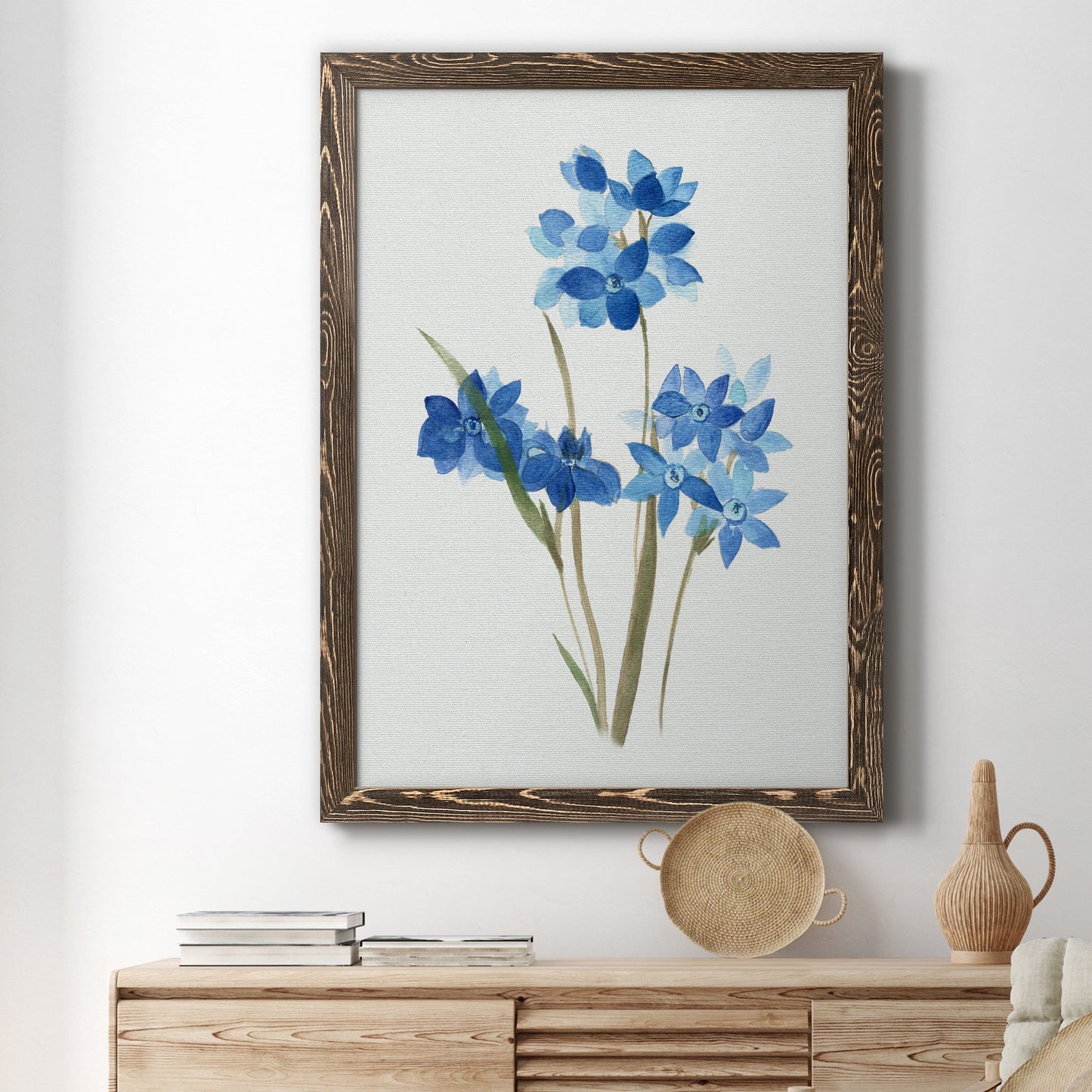 Blue Blossom Botanical I - Premium Canvas Framed in Barnwood - Ready to Hang