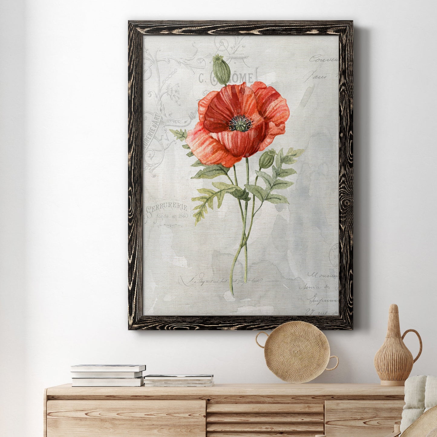 Linen Poppy - Premium Canvas Framed in Barnwood - Ready to Hang