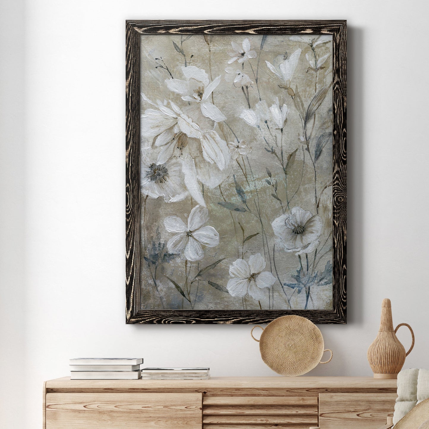 Wildflower Whites - Premium Canvas Framed in Barnwood - Ready to Hang