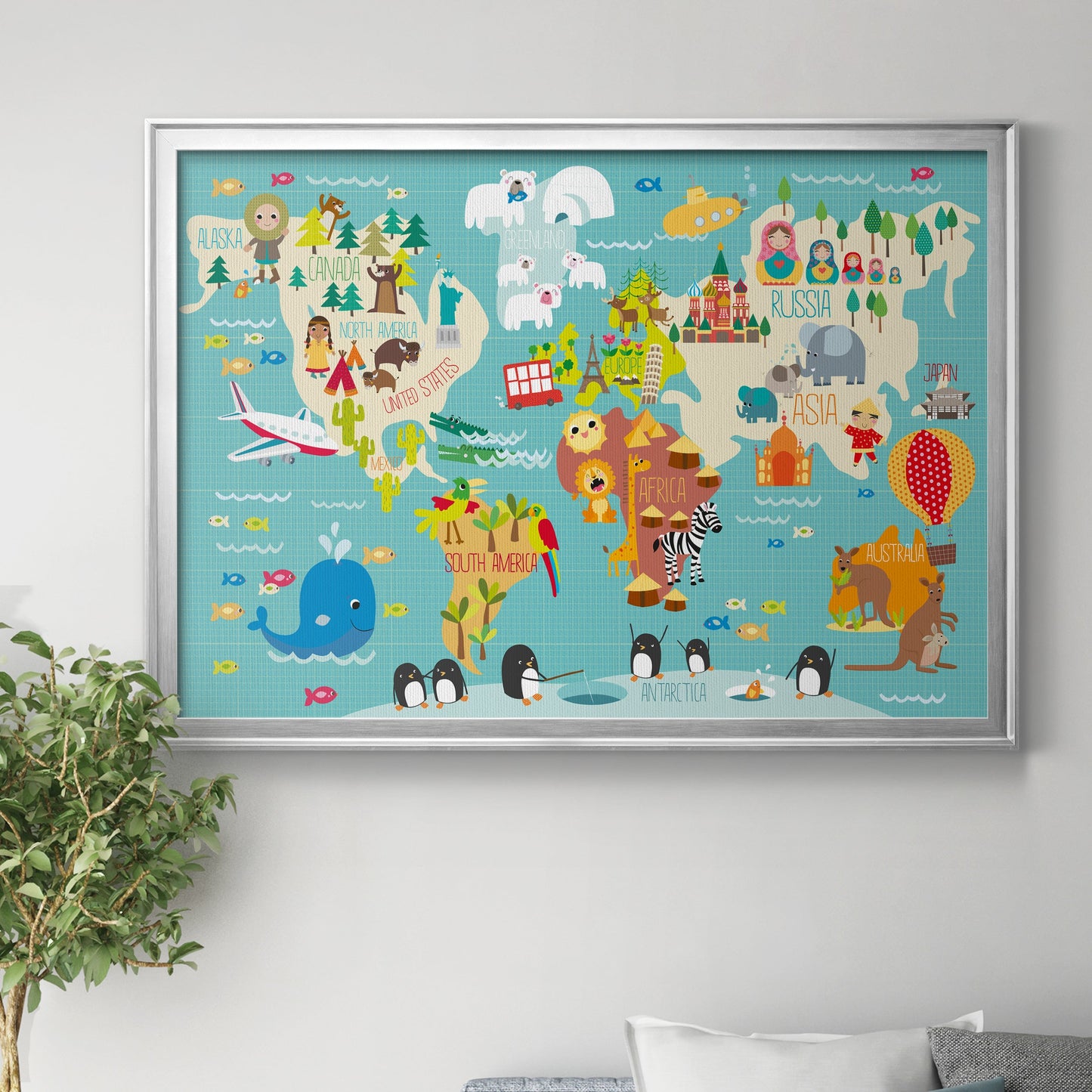 Children's World Map Premium Classic Framed Canvas - Ready to Hang