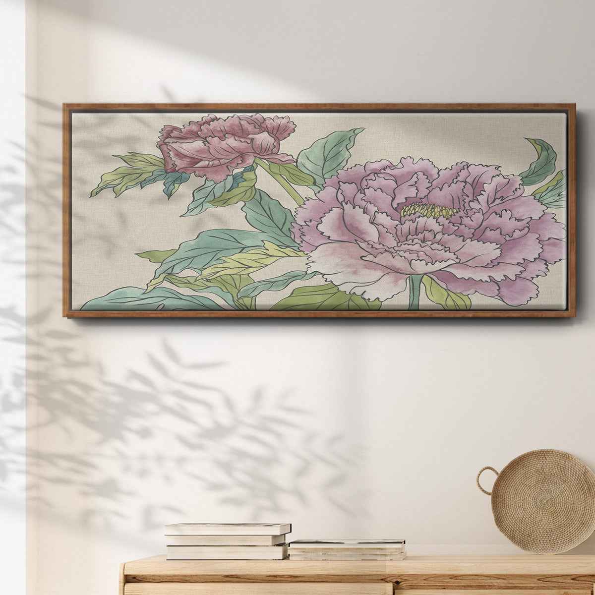 Peony Blooms I - Floater Framed Canvas Print
