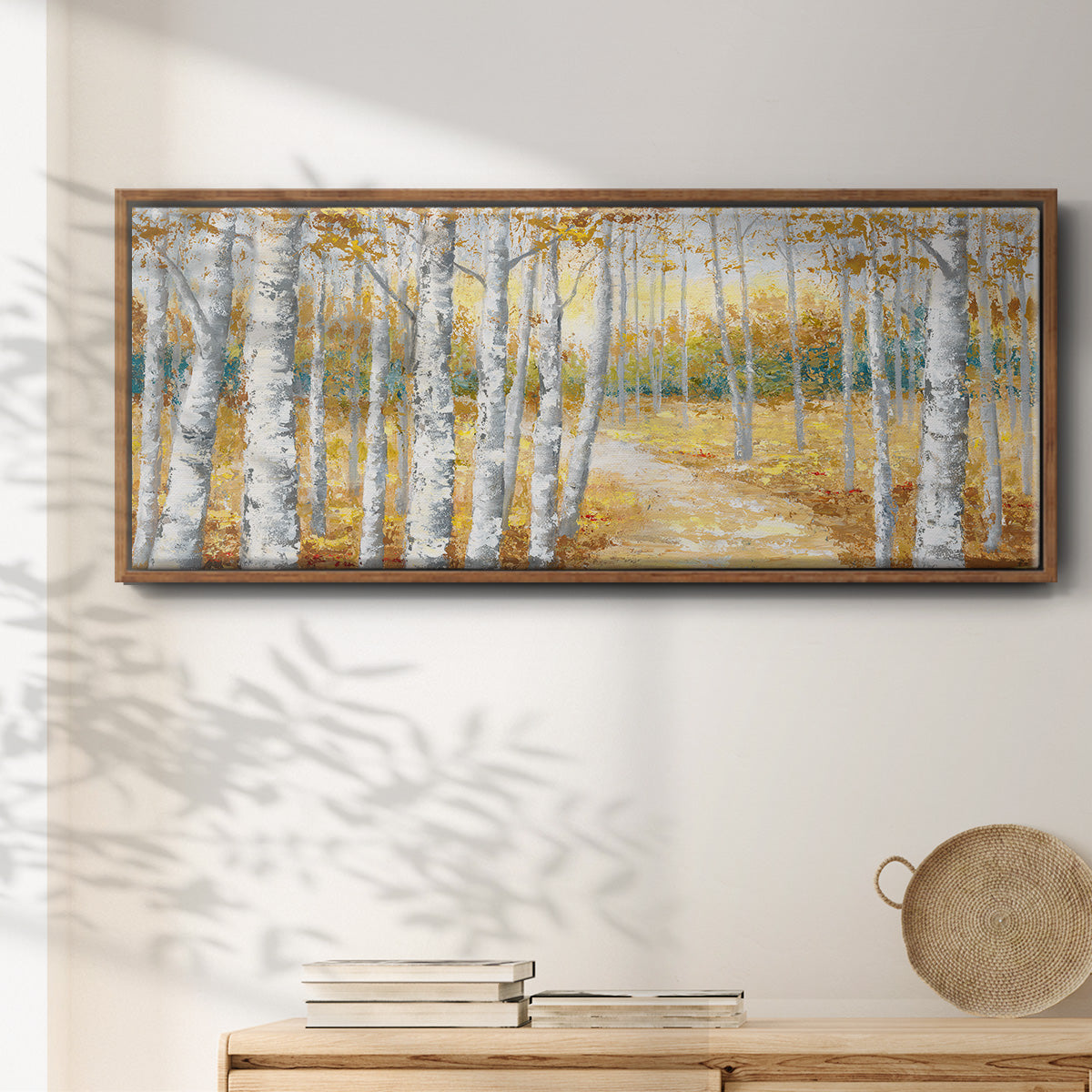 Birch Path I - Floater Framed Canvas Print