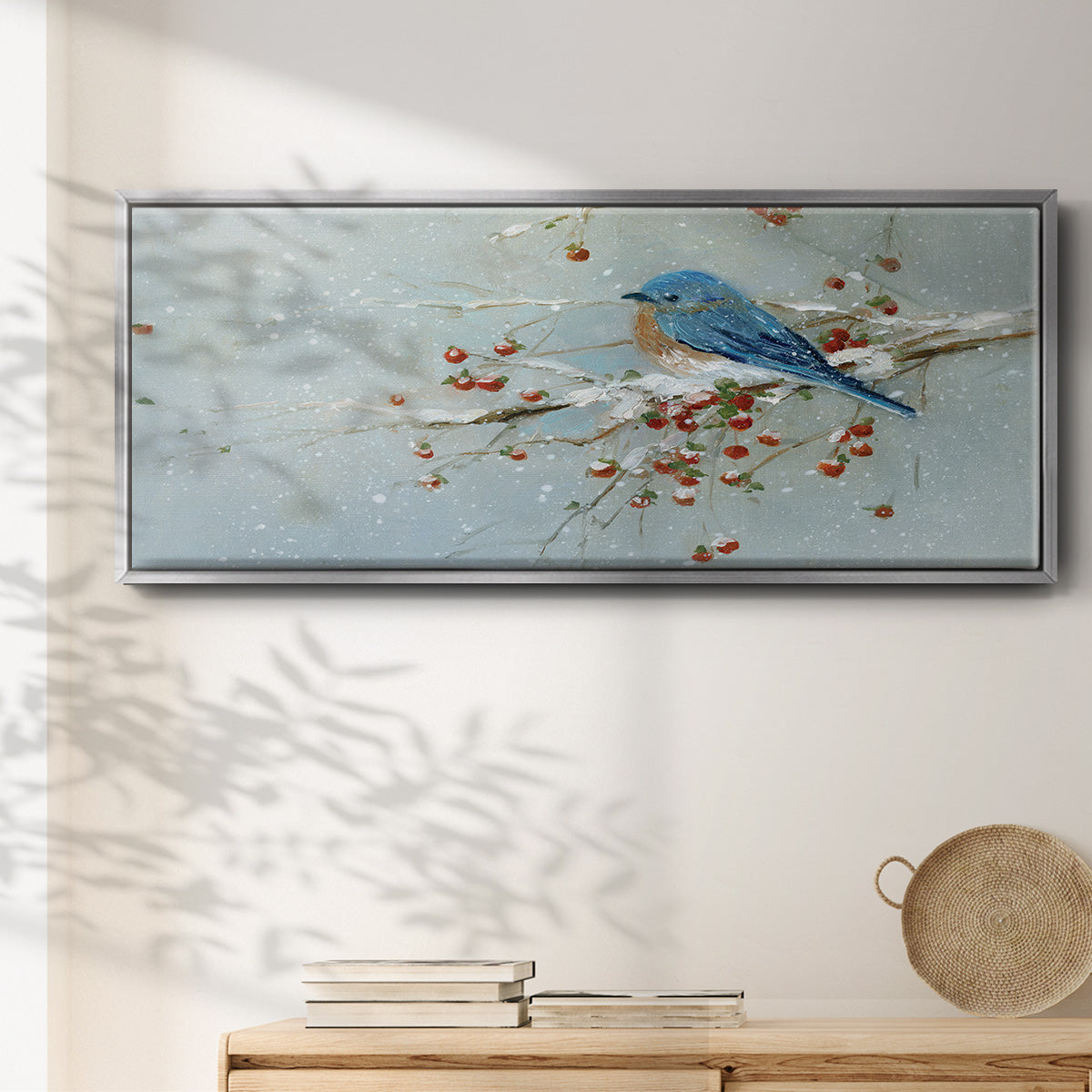 Blue Bird in Winter - Floater Framed Canvas Print