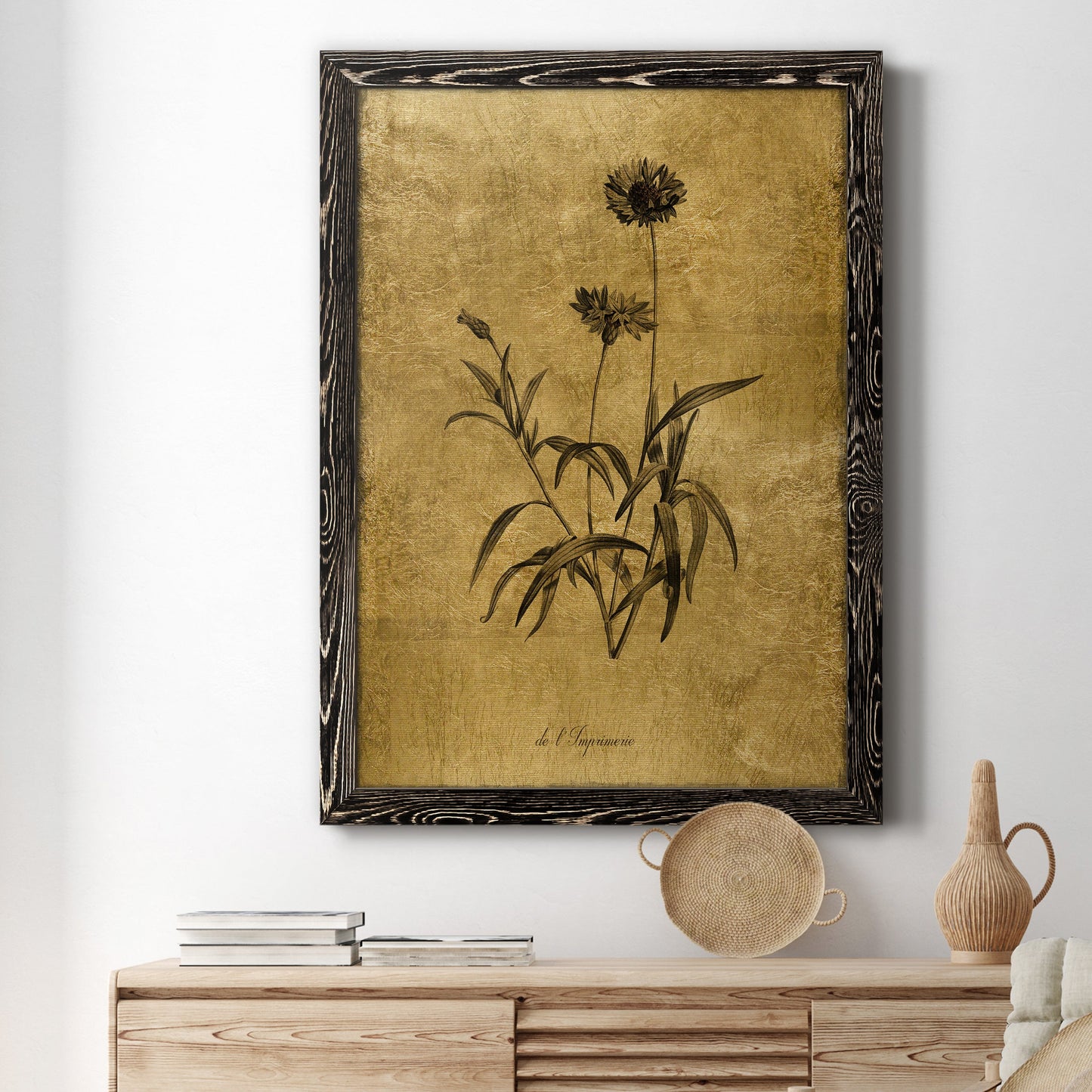 Gold Sketch Botanical I - Premium Canvas Framed in Barnwood - Ready to Hang