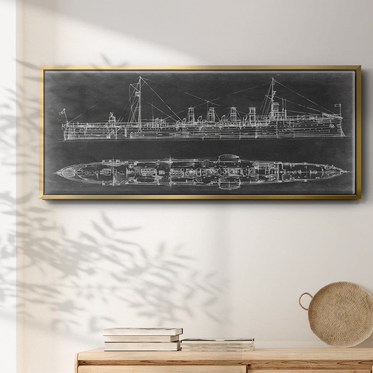 Navy Cruiser Blueprint - Floater Framed Canvas Print
