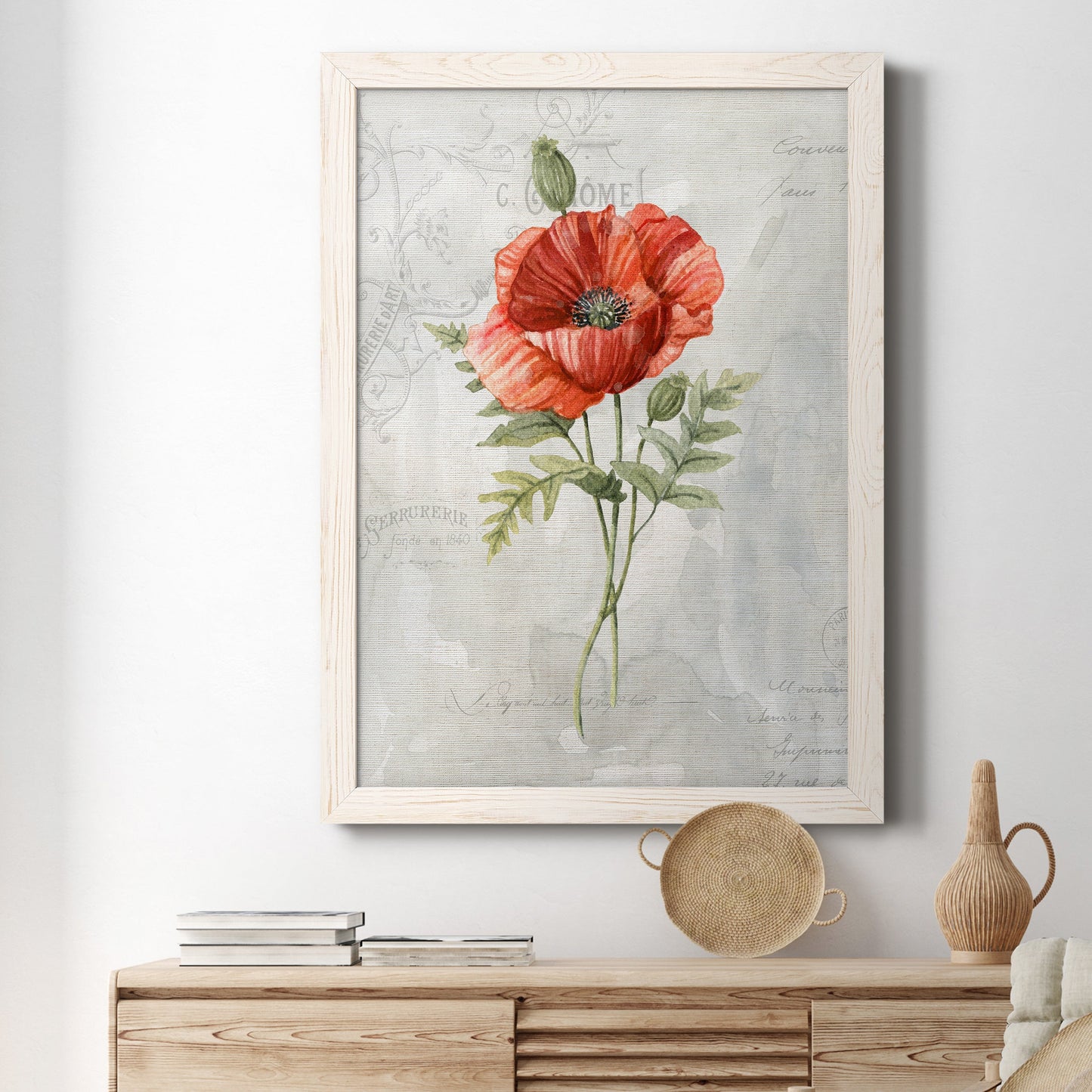 Linen Poppy - Premium Canvas Framed in Barnwood - Ready to Hang