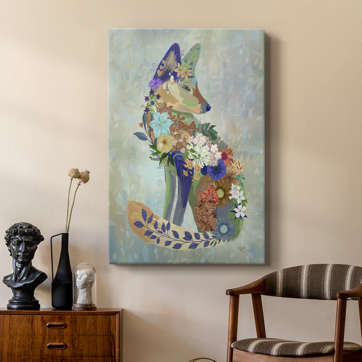 Fantastic Florals Fox, Sitting - Canvas Art Print