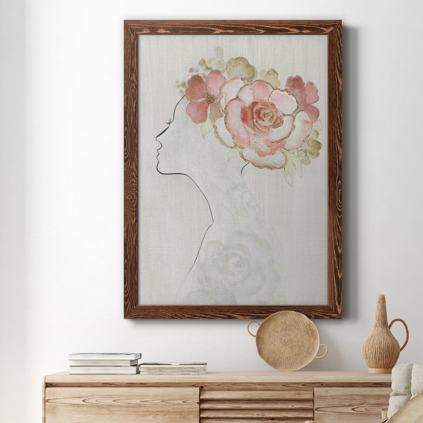 Fashion Floral Silhouette II - Barnwood Framed Canvas Print