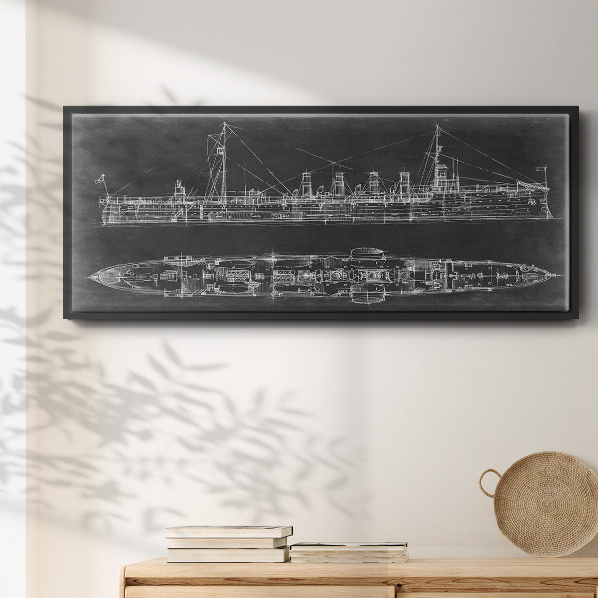 Navy Cruiser Blueprint - Floater Framed Canvas Print