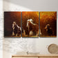 Three-panel canvas wall art featuring running horses across open field, displayed in a minimalist living room above a console table.