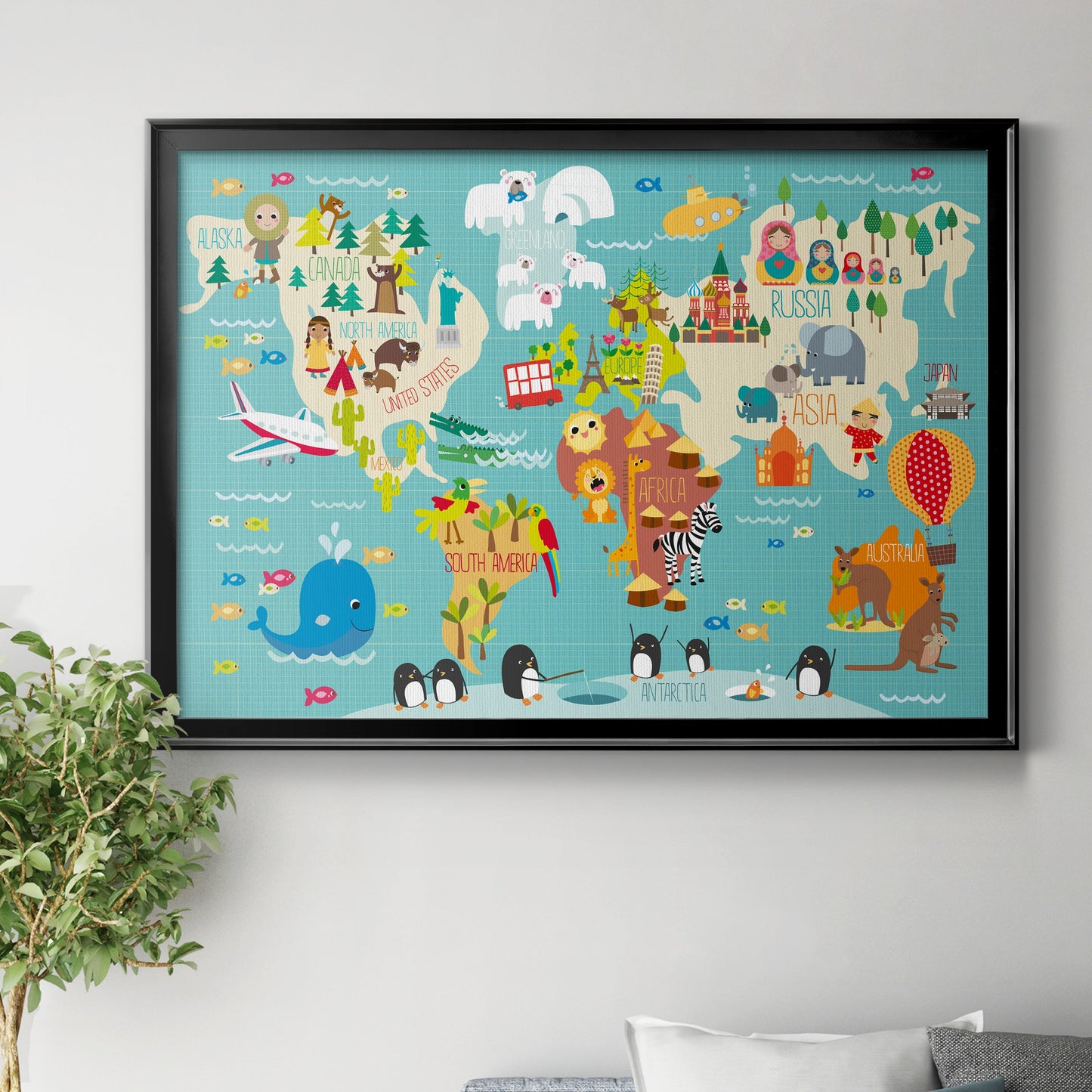 Children's World Map Premium Classic Framed Canvas - Ready to Hang