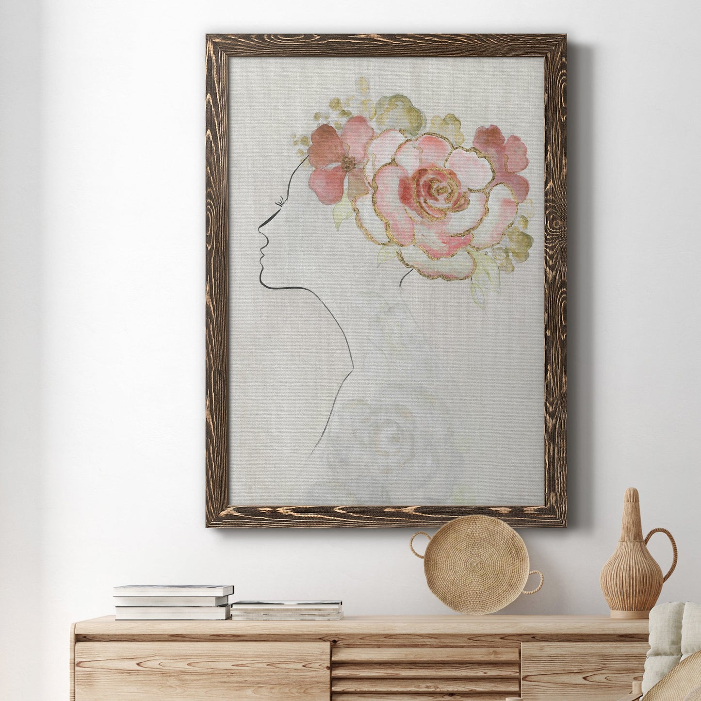 Fashion Floral Silhouette II - Barnwood Framed Canvas Print