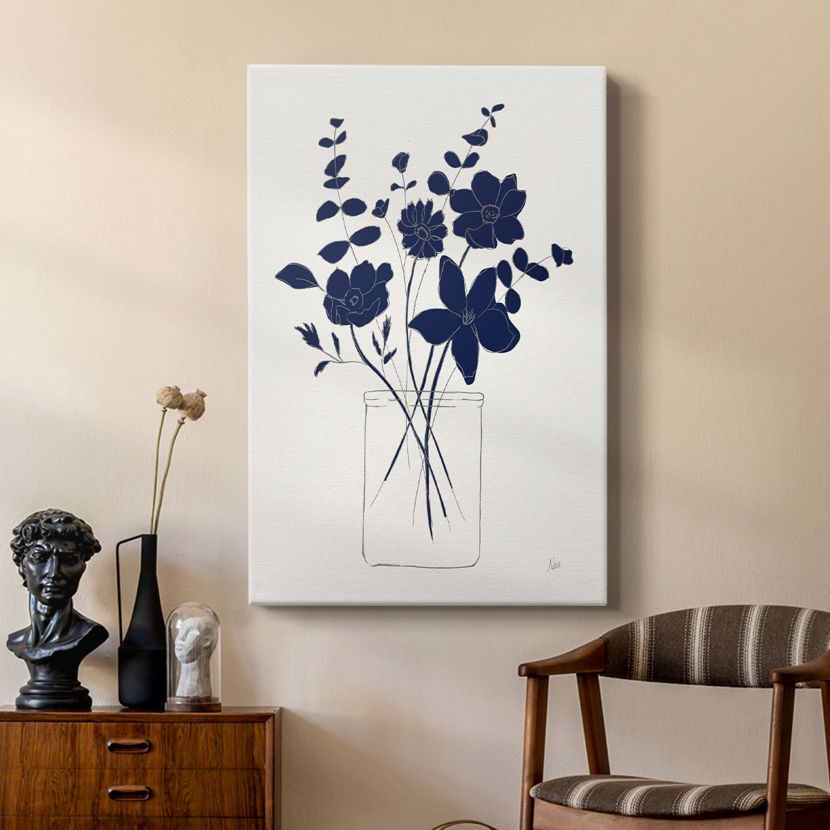 Indigo Sketch Bouquet I - Canvas Art Print