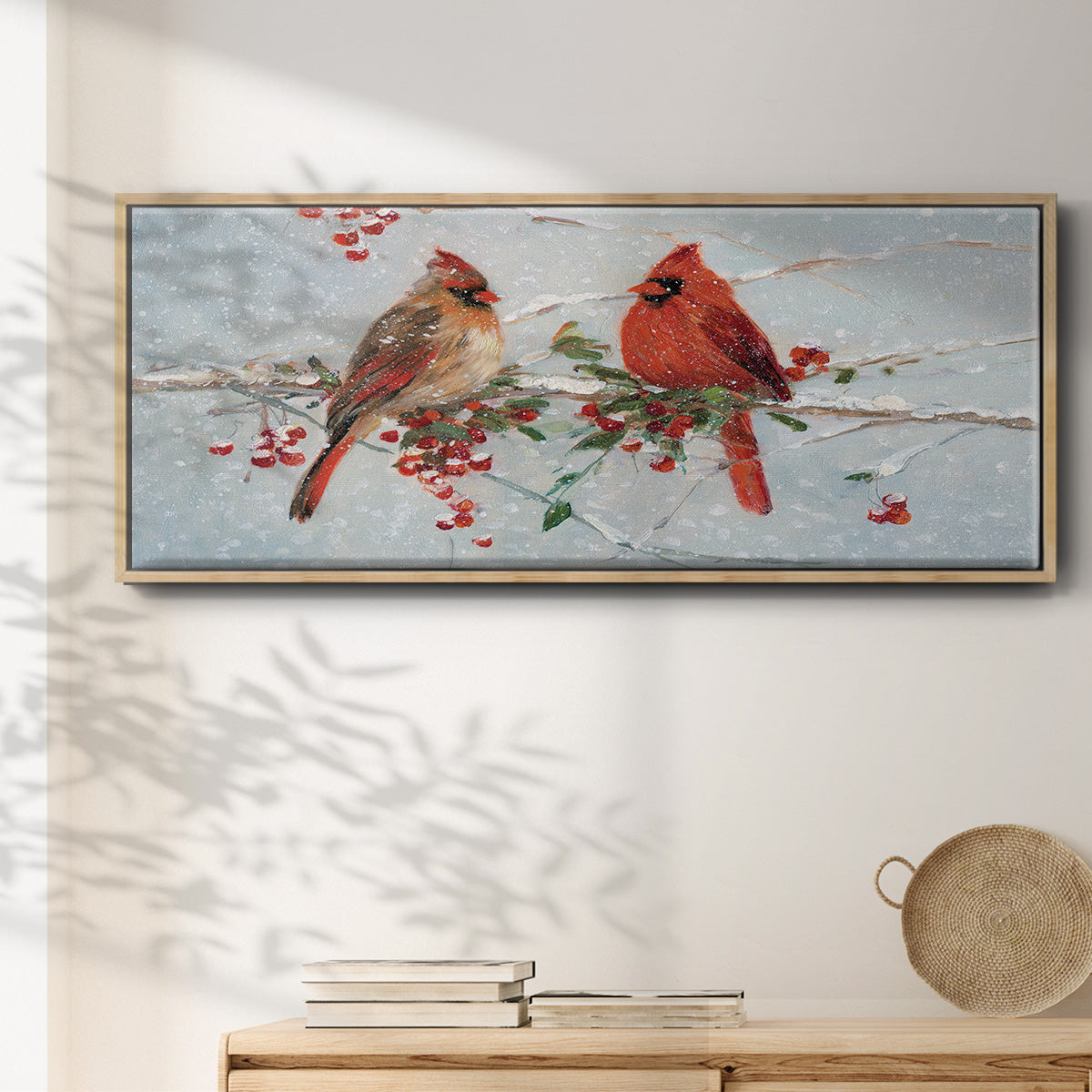 Cardinals in Winter - Floater Framed Canvas Print