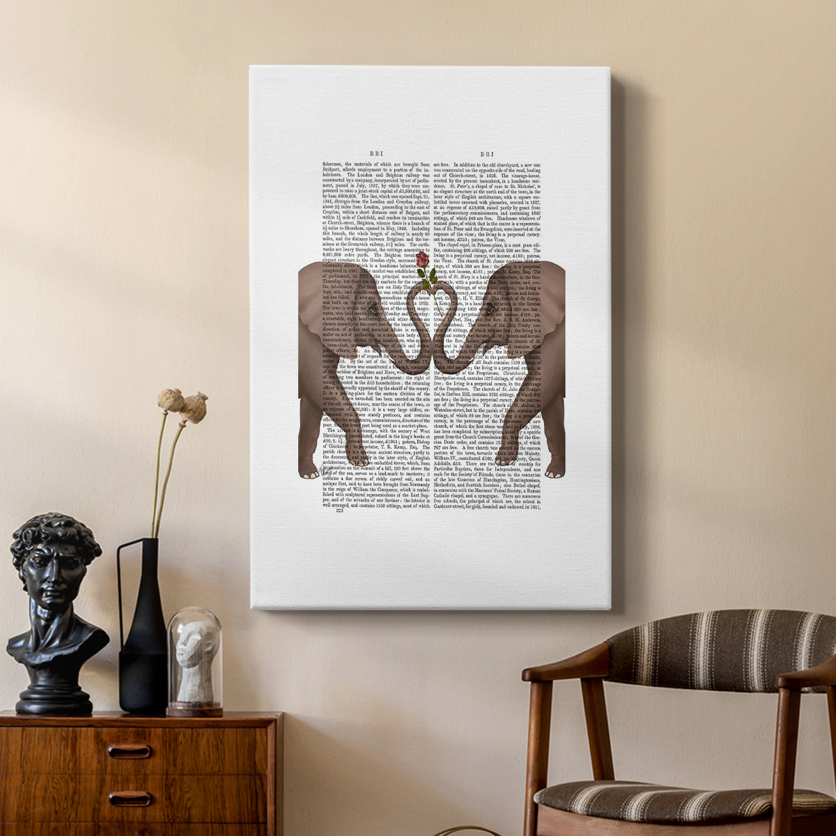 Elephants Heart and Rose - Canvas Art Print