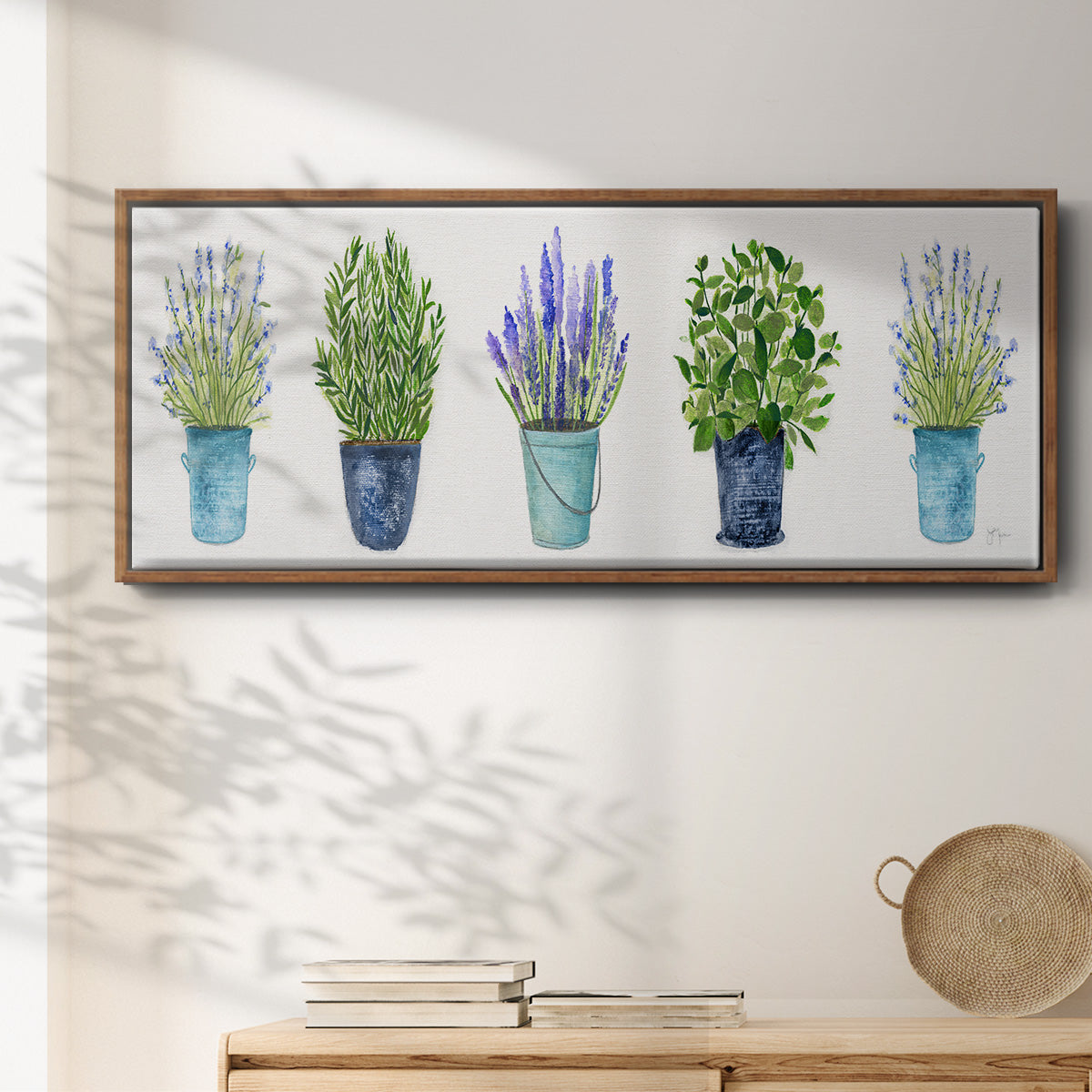 Herbs In A Row - Floater Framed Canvas Print
