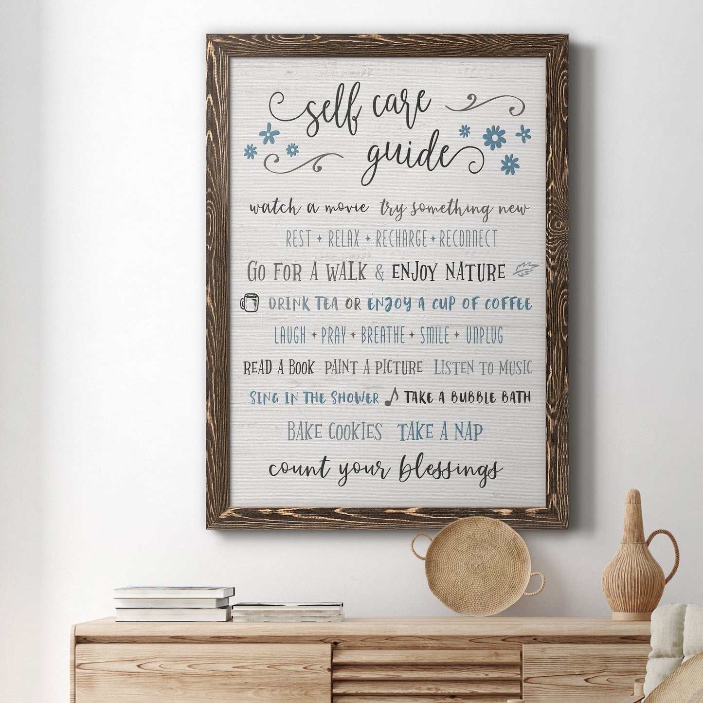 Guide to Self Care - Premium Canvas Framed in Barnwood - Ready to Hang