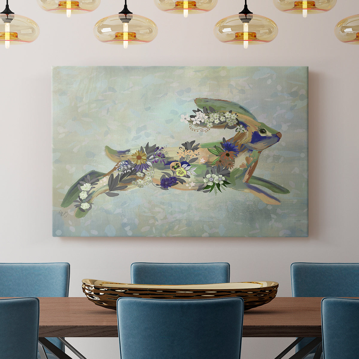 Fantastic Florals Hare, Running - Canvas Art Print
