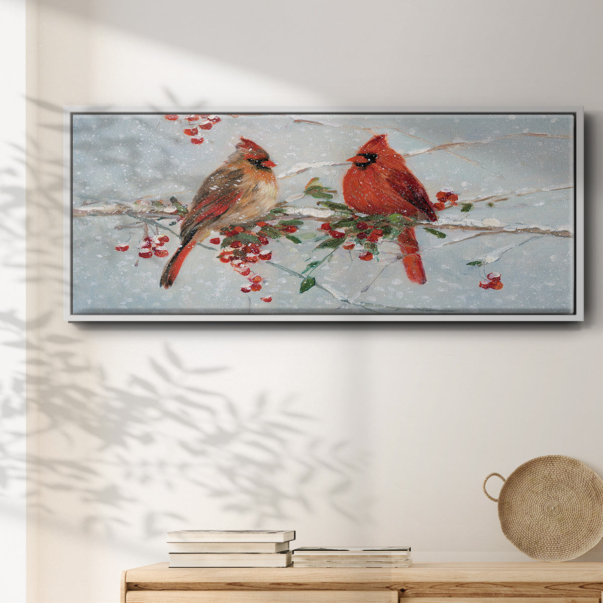 Cardinals in Winter - Floater Framed Canvas Print