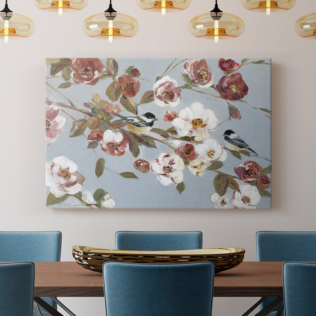 Chickadees and Blossoms II - Canvas Art Print