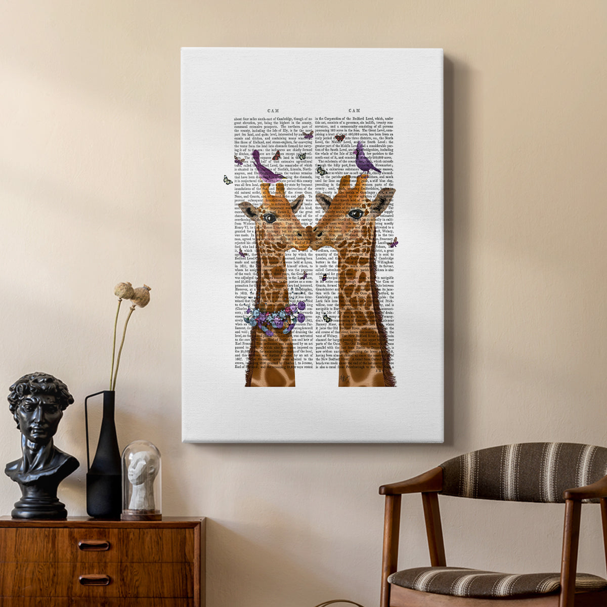 Kissing Giraffes with Birds - Canvas Art Print