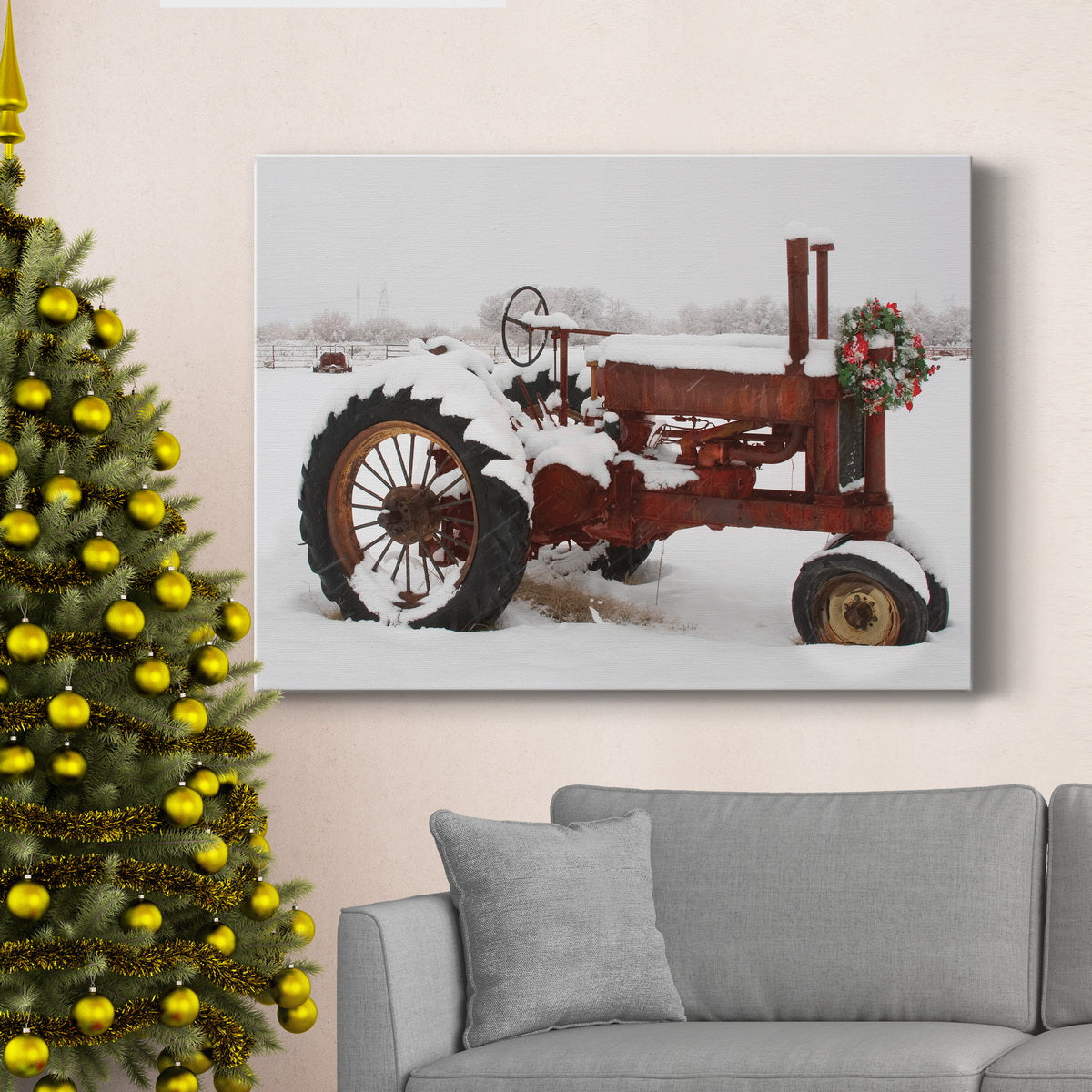 Christmas Tractor - Premium Gallery Wrapped Canvas  - Ready to Hang