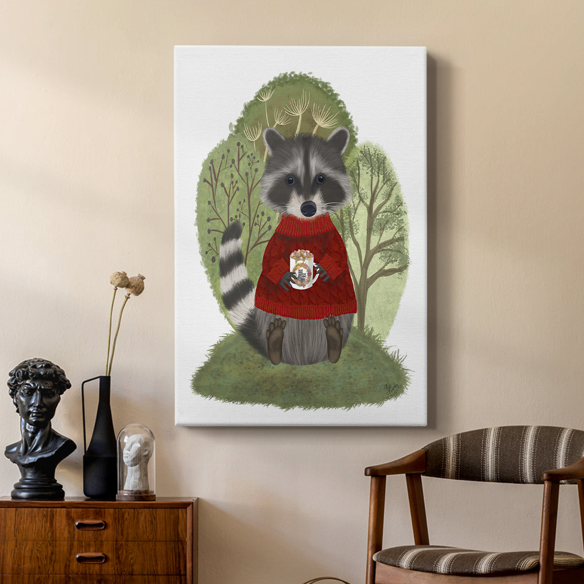 Hot Chocolate Raccoon - Canvas Art Print