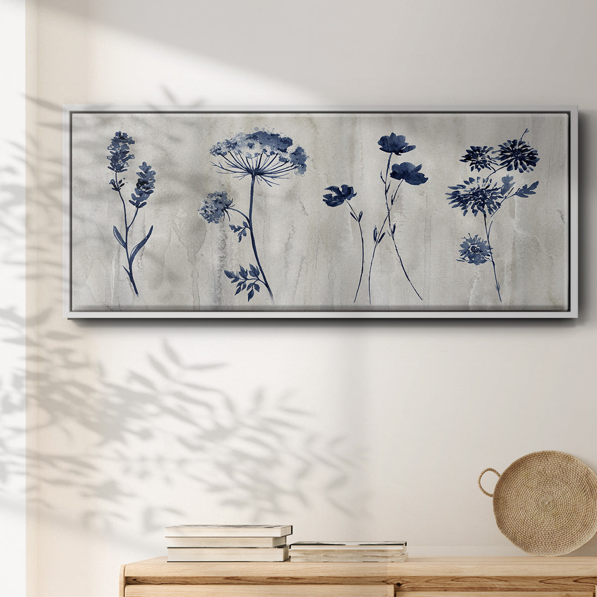 Indigo Row - Floater Framed Canvas Print