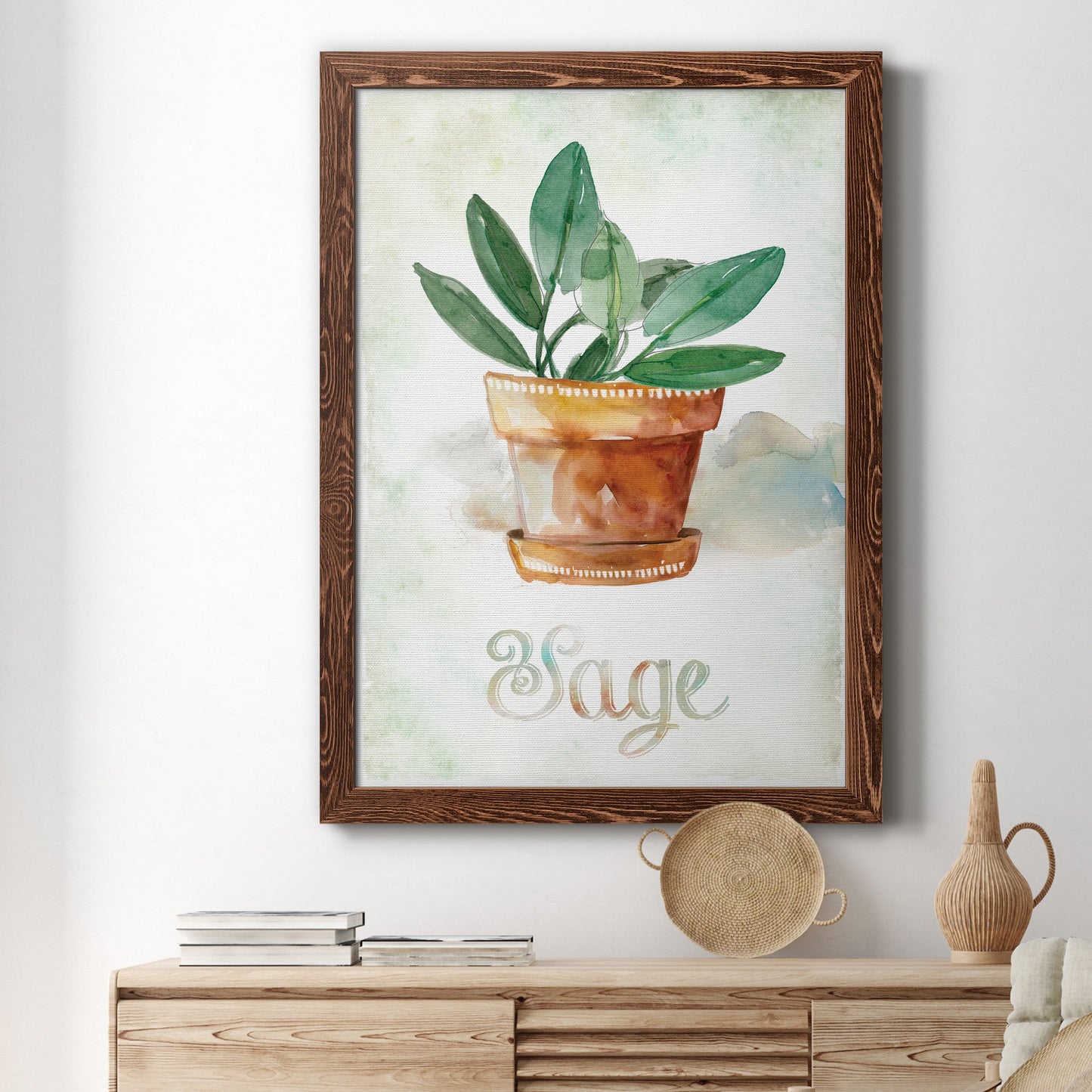 Potted Sage - Premium Canvas Framed in Barnwood - Ready to Hang