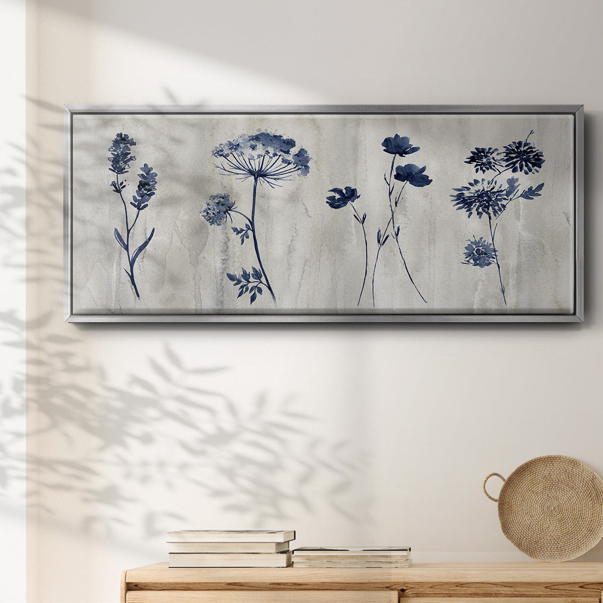 Indigo Row - Floater Framed Canvas Print