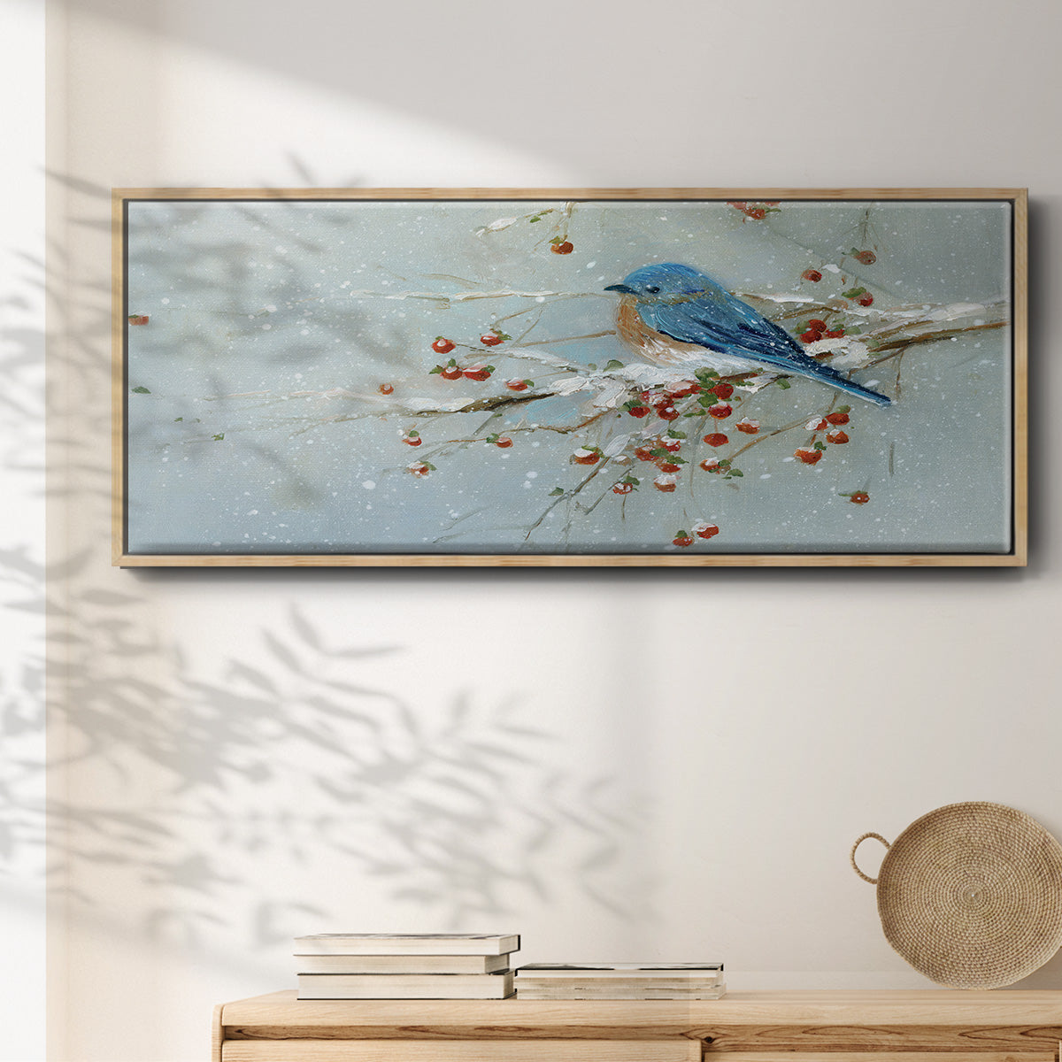 Blue Bird in Winter - Floater Framed Canvas Print
