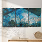 Three-panel canvas wall art featuring railway station filled with steam, displayed in a minimalist living room above a console table.