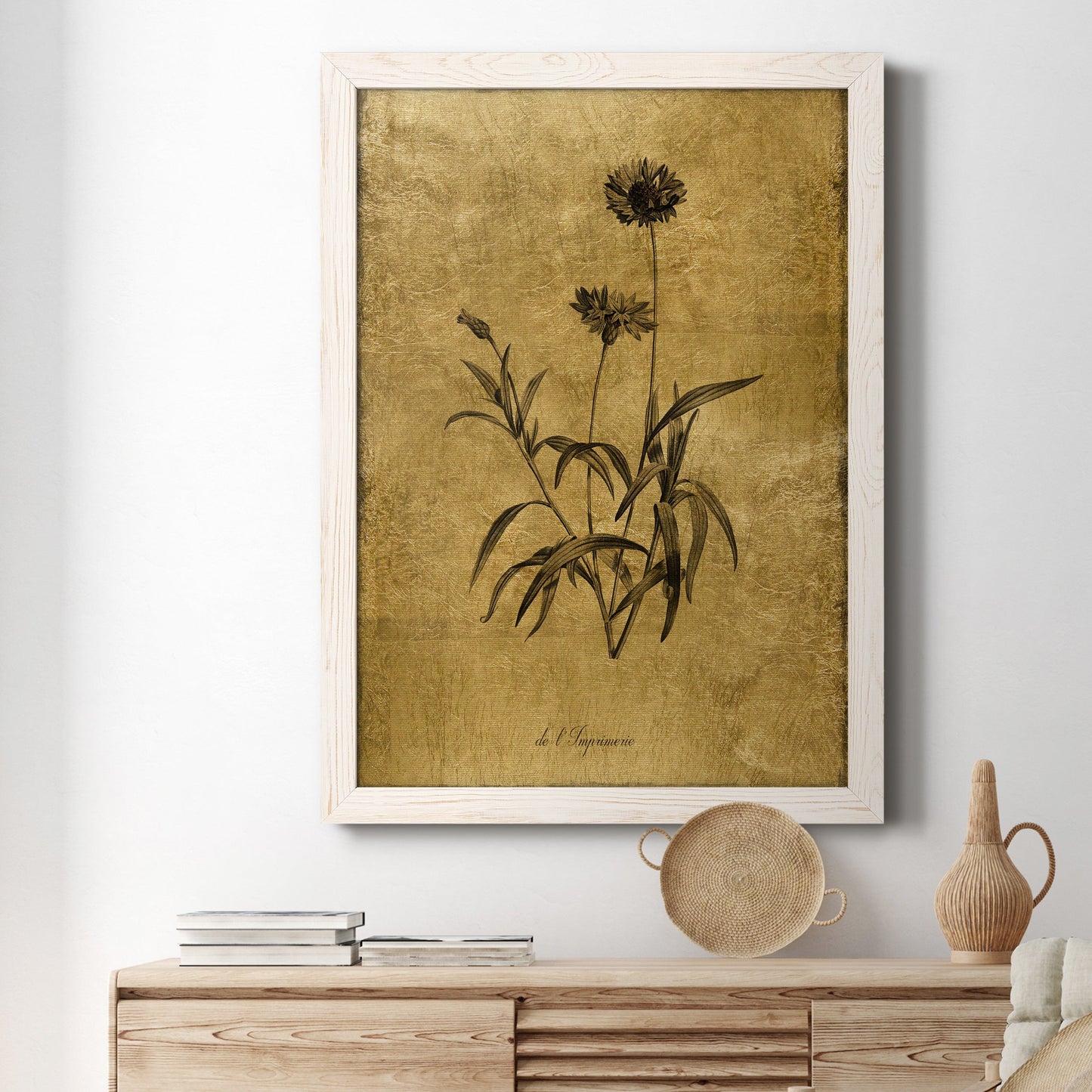 Gold Sketch Botanical I - Premium Canvas Framed in Barnwood - Ready to Hang