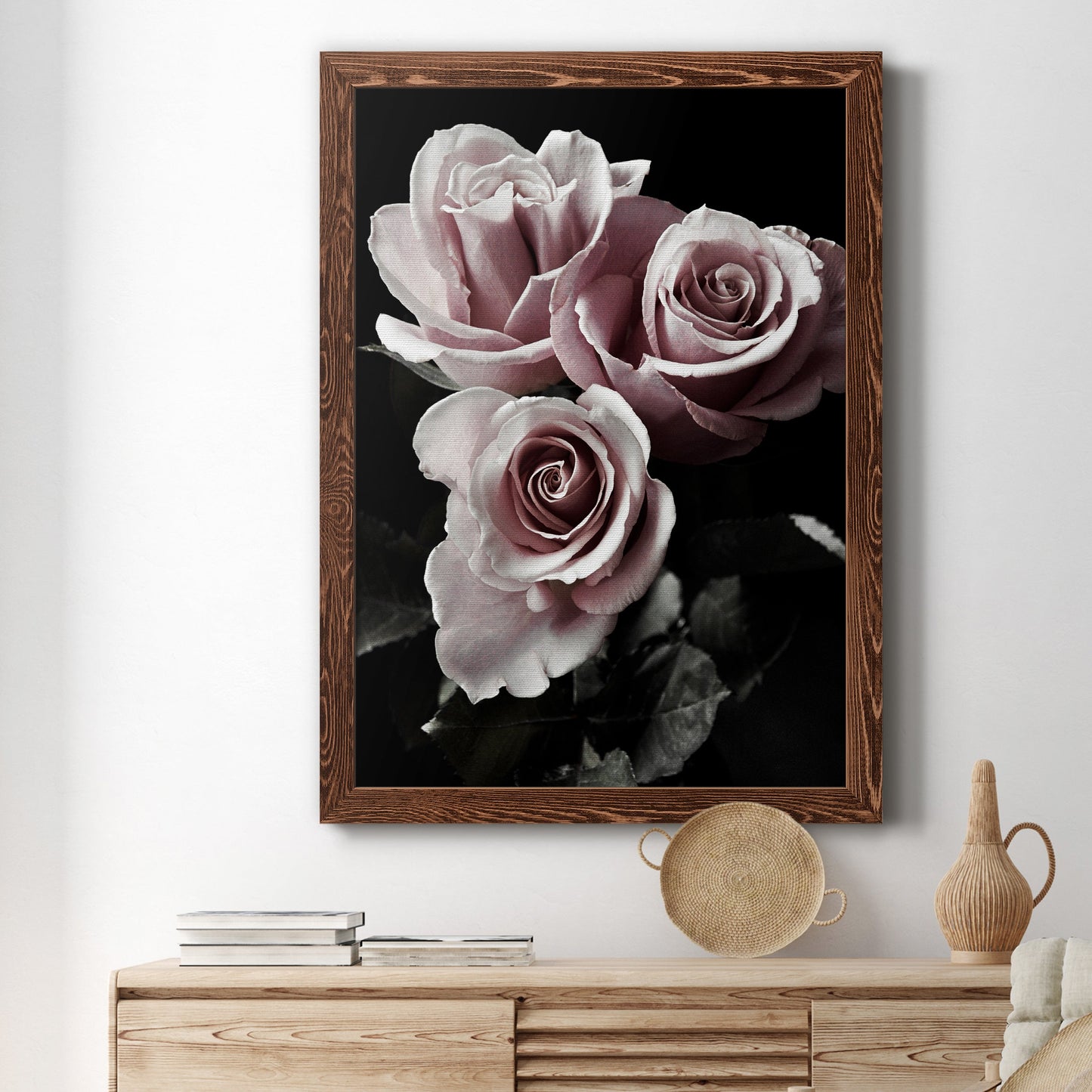 Rose Noir I - Premium Canvas Framed in Barnwood - Ready to Hang