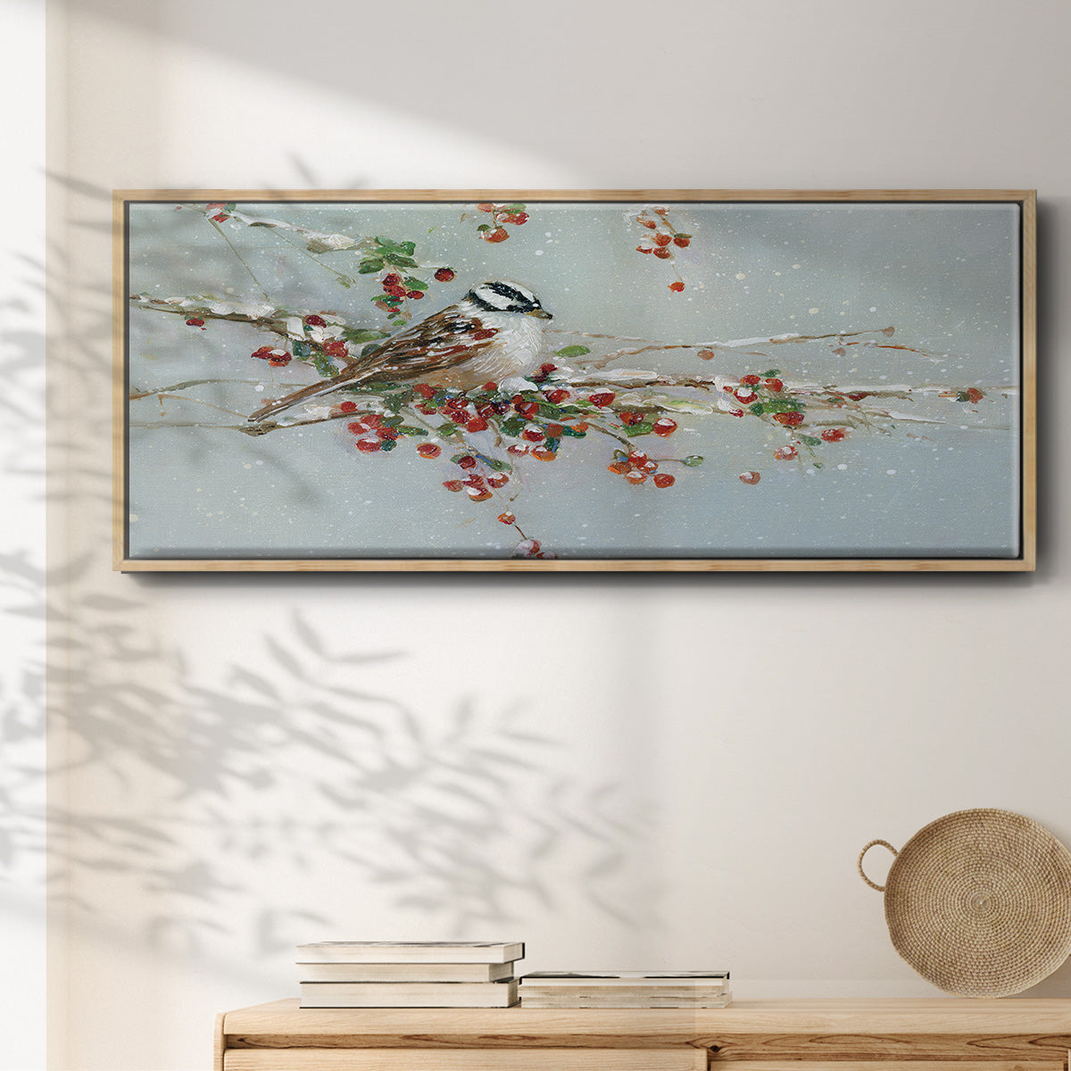 Woodpecker in Winter - Floater Framed Canvas Print