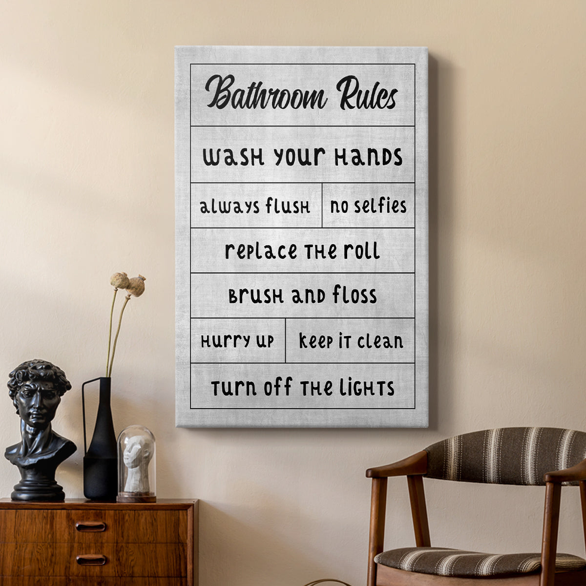 Simple Bathroom Rules - Canvas Art Print