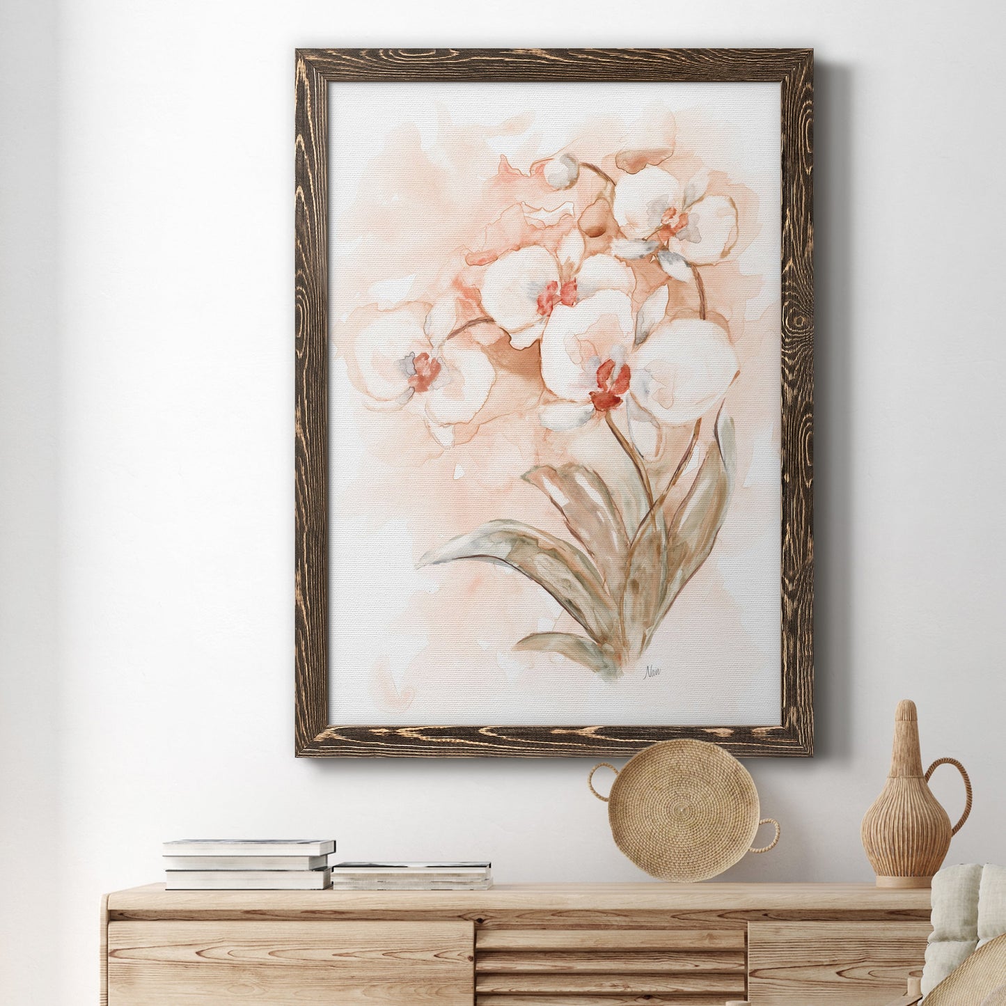 White and Coral Orchid II - Premium Canvas Framed in Barnwood - Ready to Hang