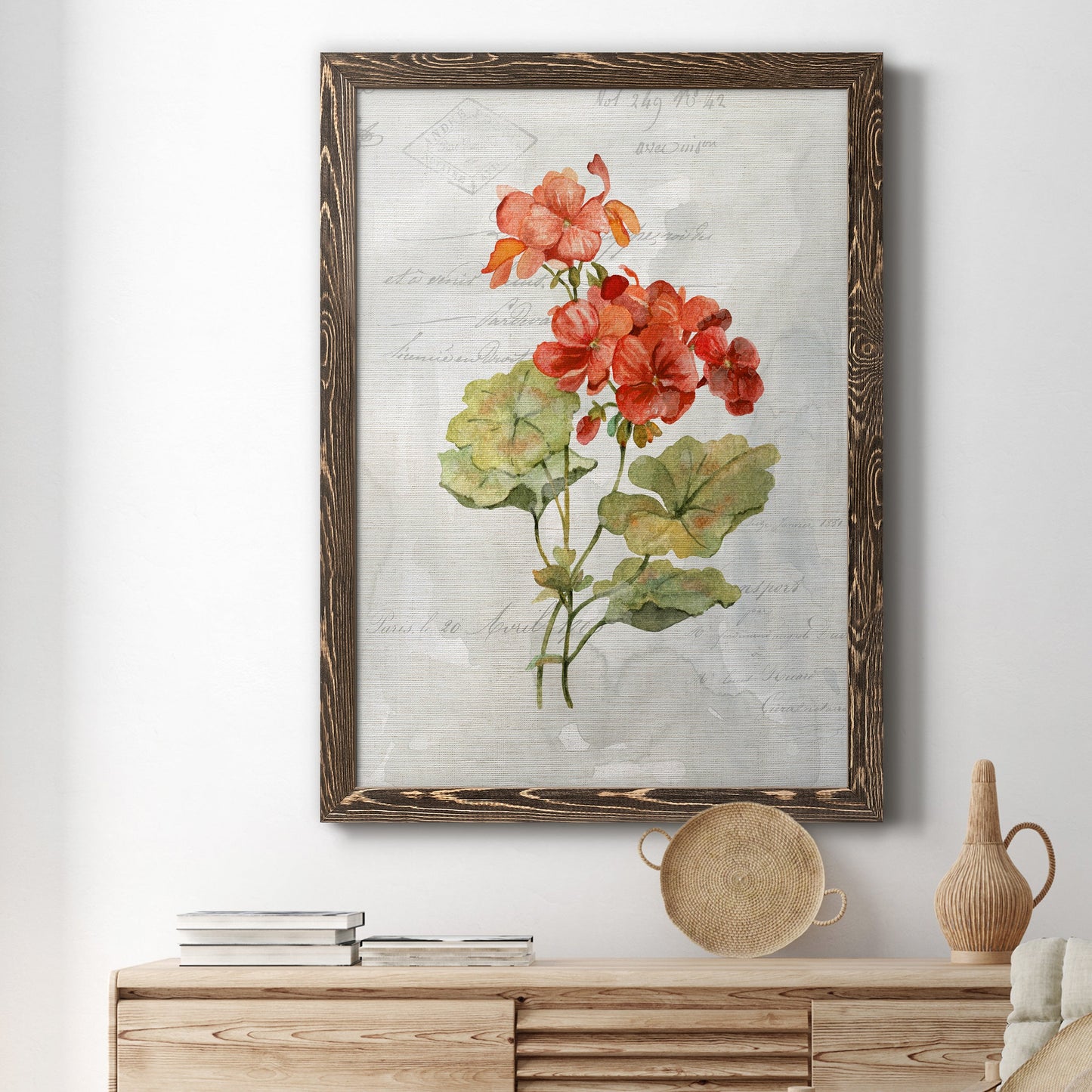 Linen Geranium - Premium Canvas Framed in Barnwood - Ready to Hang