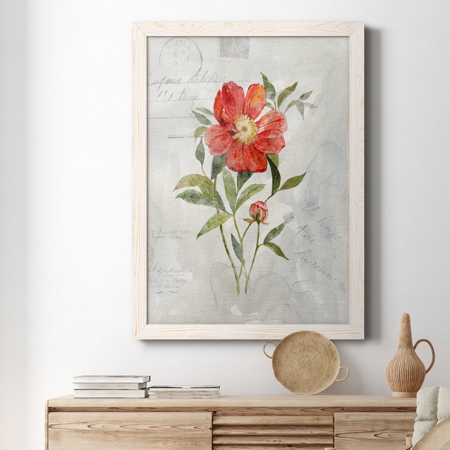 Linen Peony - Premium Canvas Framed in Barnwood - Ready to Hang