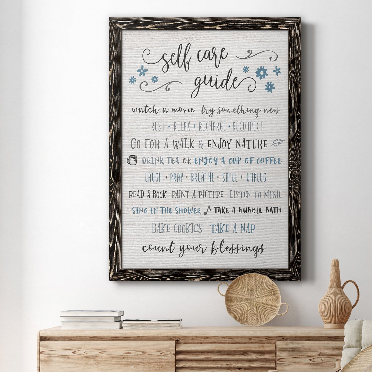 Guide to Self Care - Premium Canvas Framed in Barnwood - Ready to Hang