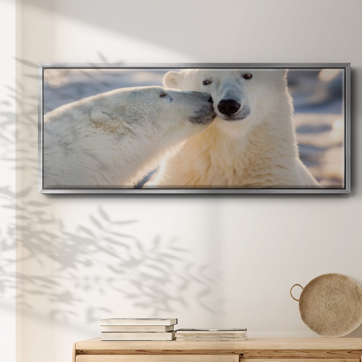 Polar Bear Kiss - Floater Framed Canvas Print