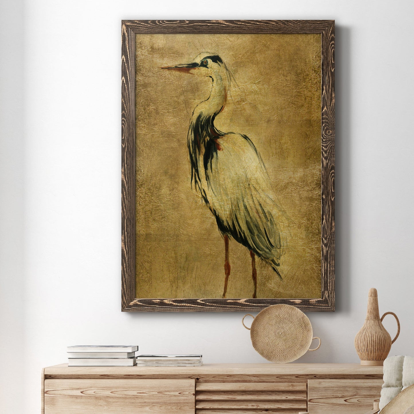 Gold Crane at Dusk II - Premium Canvas Framed in Barnwood - Ready to Hang