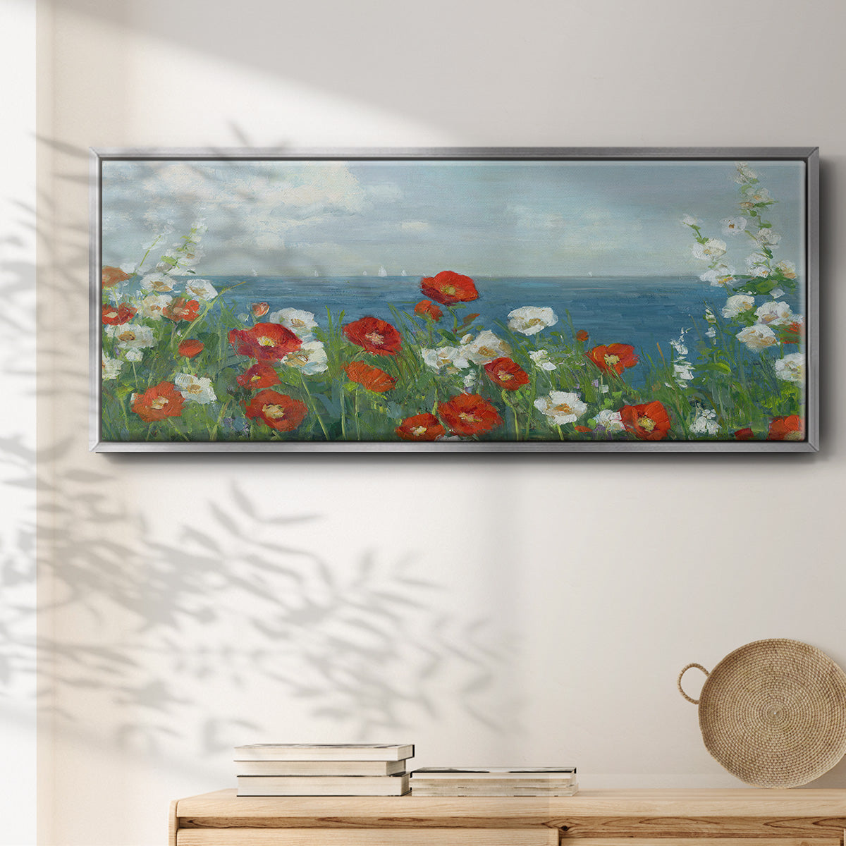 Through the Flowers - Floater Framed Canvas Print