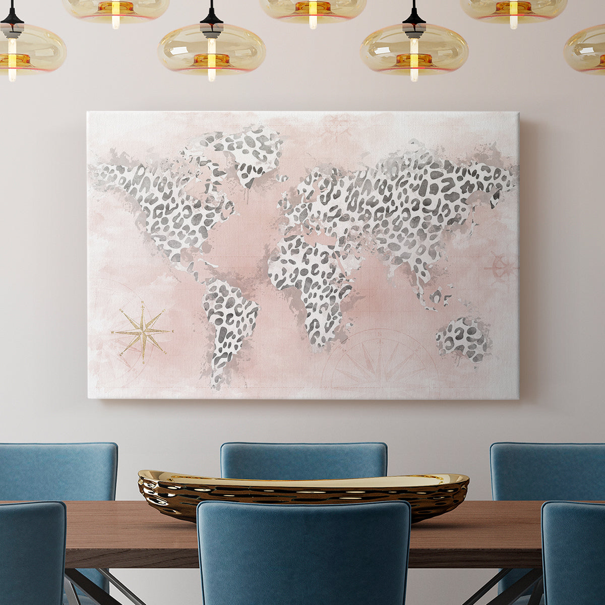 Pink Cheetah Map - Canvas Art Print