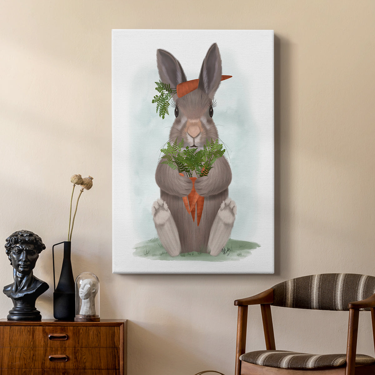 Rabbit Carrot Hug - Canvas Art Print