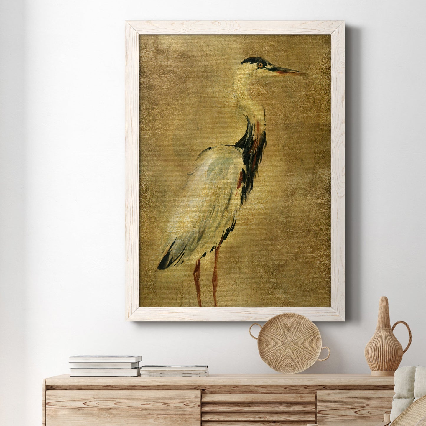 Gold Crane at Dusk I - Premium Canvas Framed in Barnwood - Ready to Hang